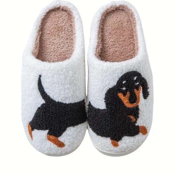 Shoes - Luxurious Dachshund Print Fuzzy Sherpa Slippers Ultra-Comfy Slides Sz 7.5 /8 NEW
